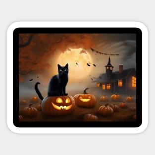 Black Cat in a pumpkin patch Sticker